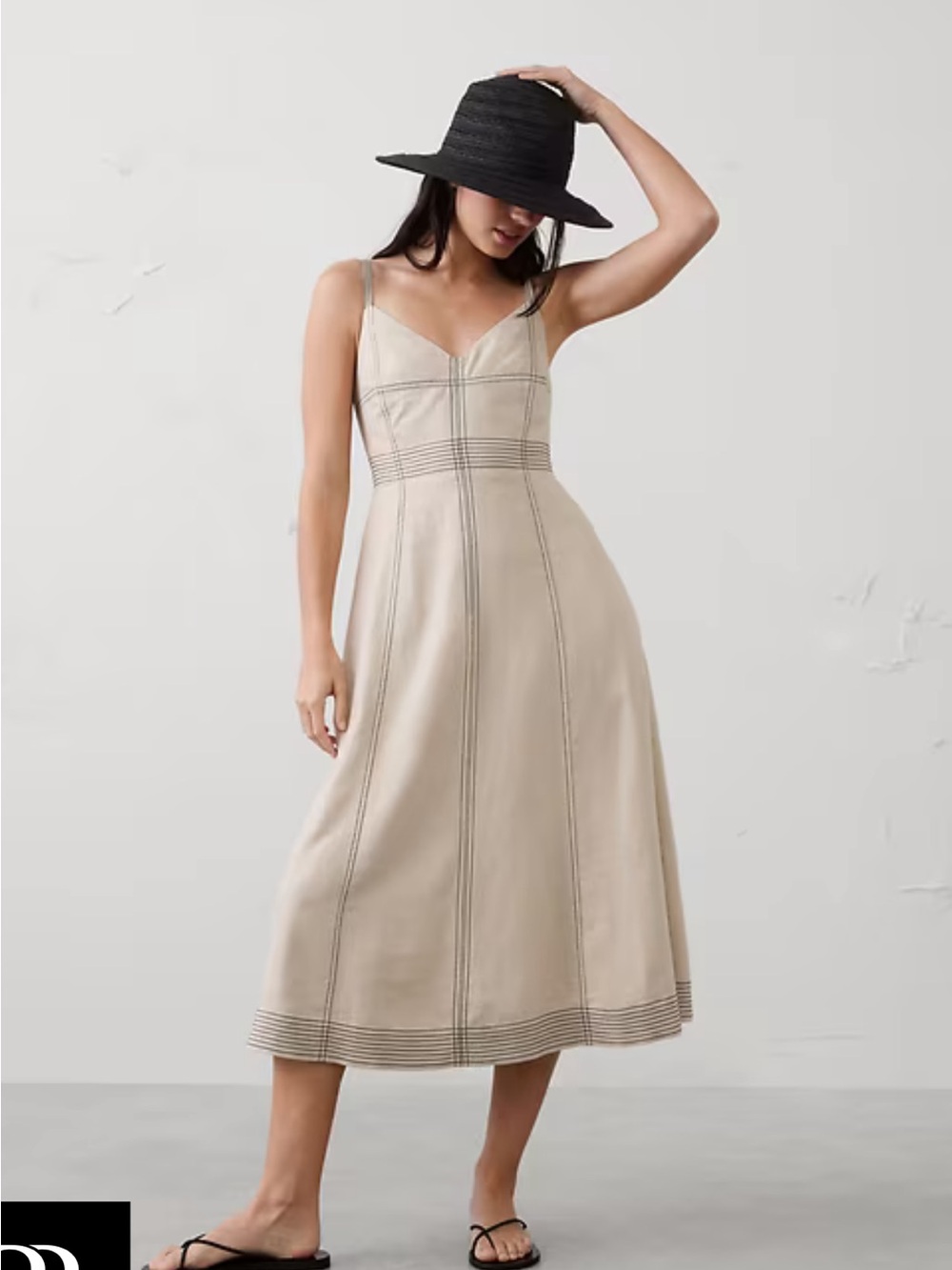 NWT Banana Republic linen blend contrast stitch midi dress